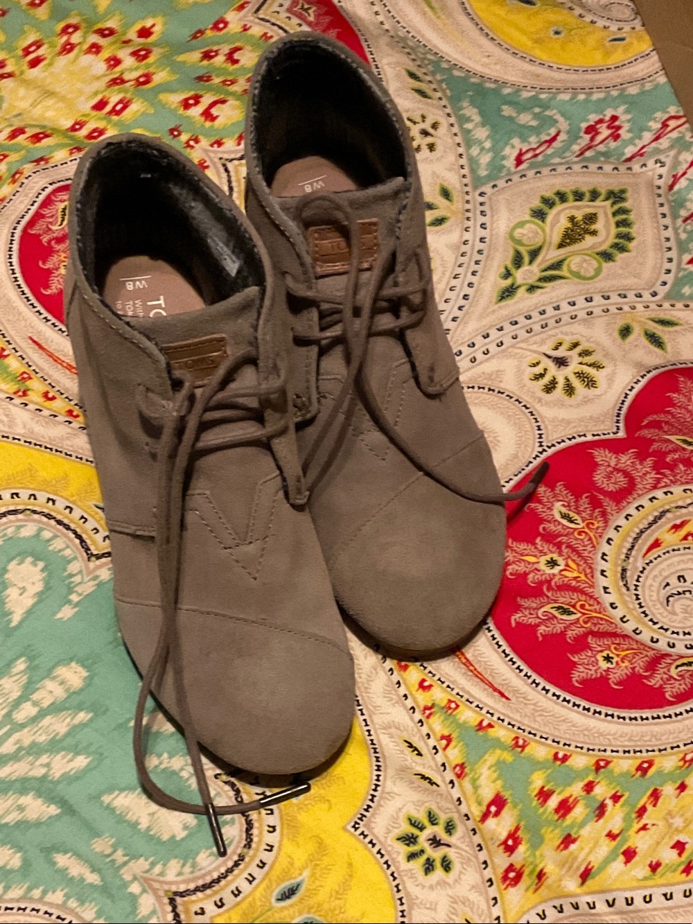 Toms Women’s Lace-Up Ankle Boots in Taupe Gray Suede